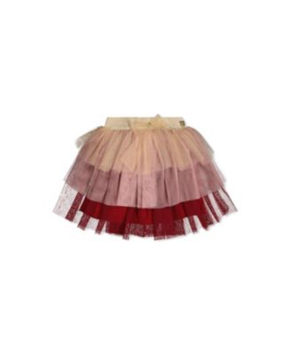 Girls' Multi Layer Glittering Mesh Bow Waist Tiered Skirt - Little Kid