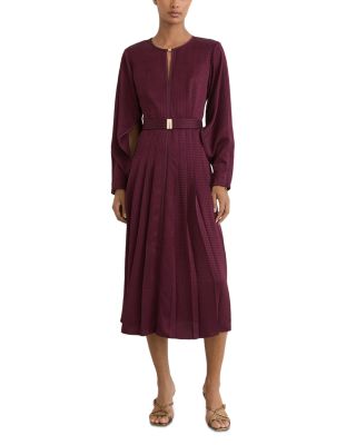 Kea Houndstooth Check Belted Midi Dress