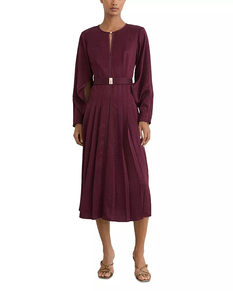 Reiss Kea Houndstooth Check Belted Midi Dress