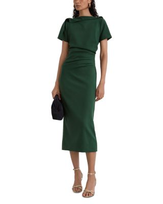 Ruched Boat Neck Midi Dress