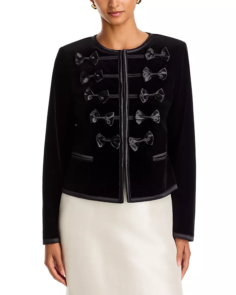 Aqua Velvet Bow Trim Band Jacket - Exclusive
