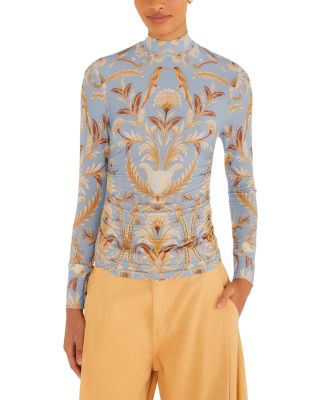 Blooming Garden Ruched Mock Neck Blouse