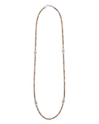 Sterling Silver Signature Caviar Tiger Eye Station Necklace, 18"