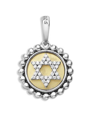 18K Yellow Gold & Sterling Silver Signature Caviar Diamond Star of David Bead Frame Pendant, 0.12 tcw