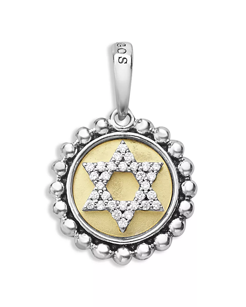 Lagos 18K Yellow Gold & Sterling Silver Signature Caviar Diamond Star of David Bead Frame Pendant, 0.12 tcw
