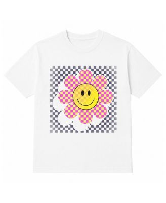 Girls' Checkered Happy Face Crew Tee - Big Kid