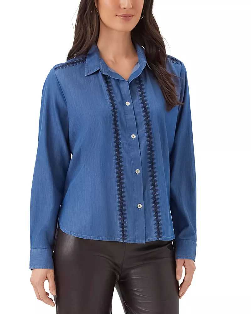 Karen Kane Crochet Trim Button Up Shirt
