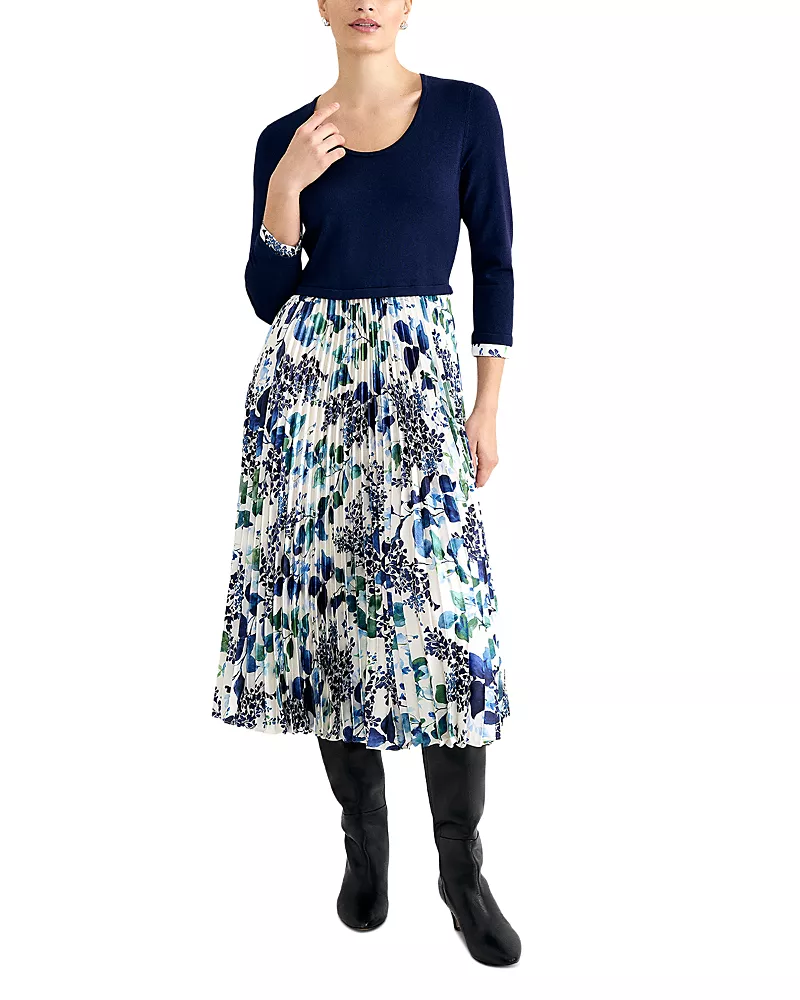 Phase Eight Beatrice Mixed Media Pleated Midi Dress