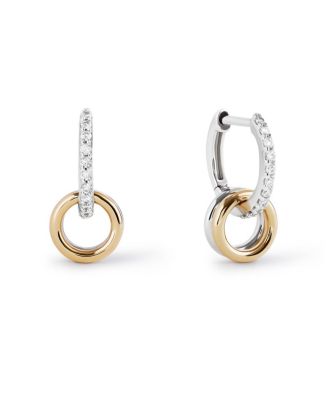  Solid Yellow Gold Diamond Links Hoop Earrings