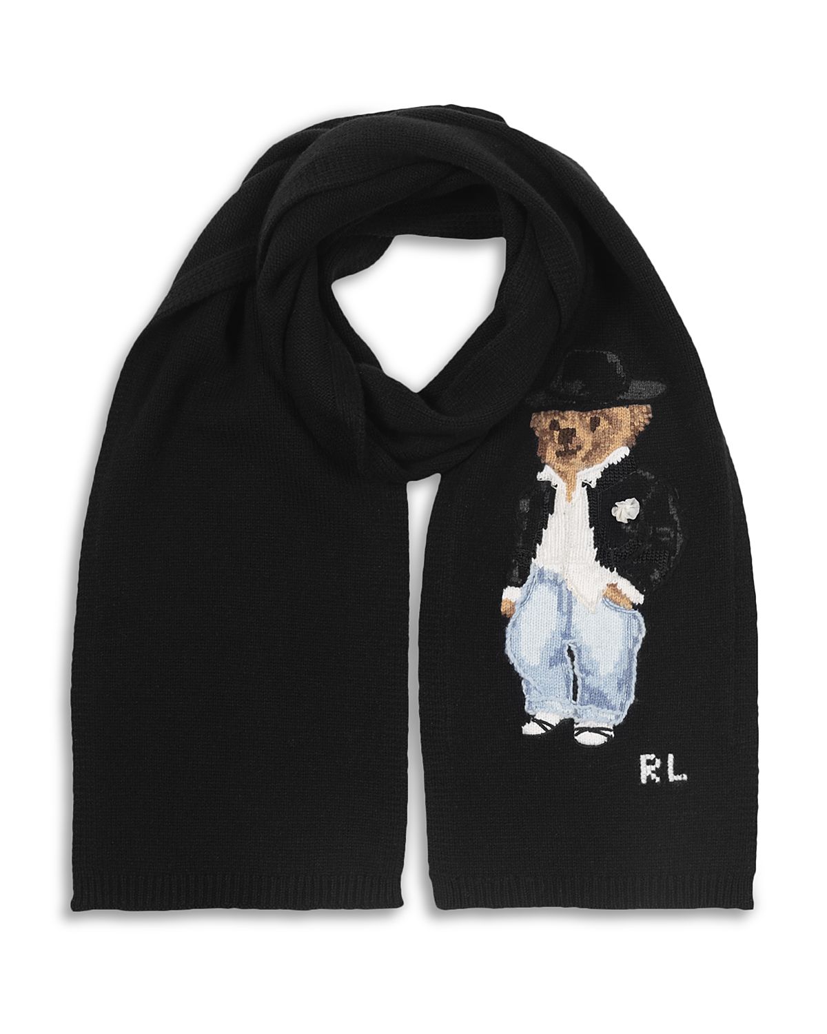 Polo Ralph Lauren Holiday Bear Intarsia Wool Blend Knit Scarf