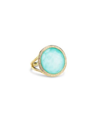 18K Yellow Gold Lollipop Turquoise Doublet & Diamond Ring