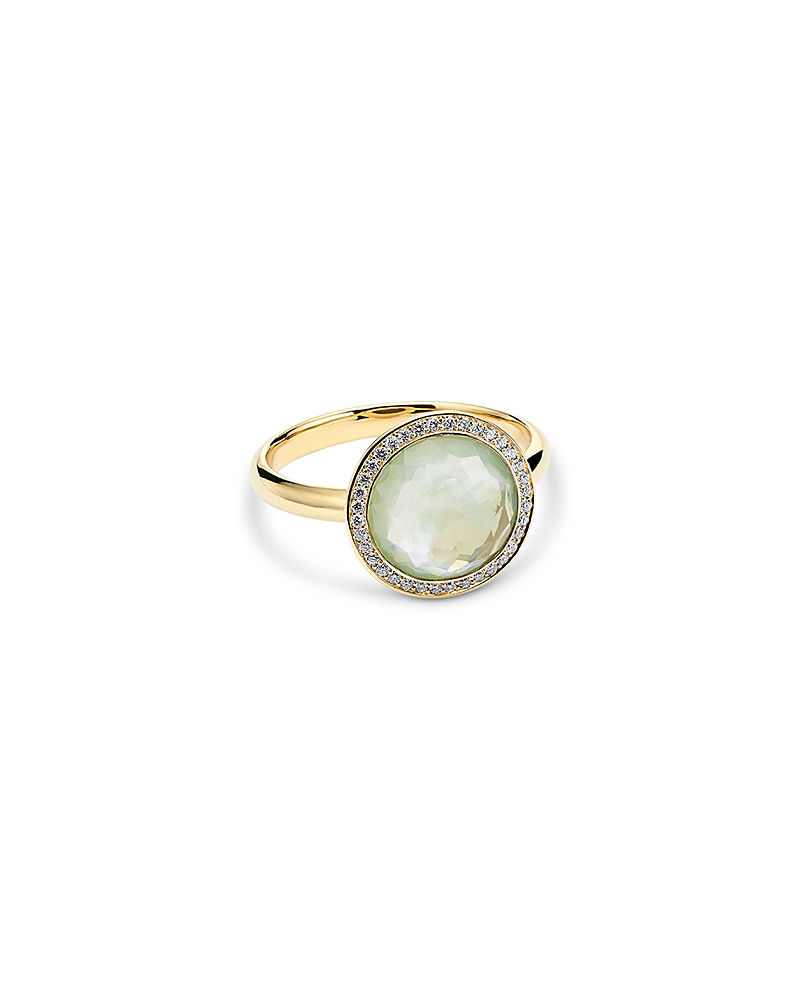 Ippolita 18K Yellow Gold Lollipop Blue Topaz over Mother of Pearl over Citrine Triplet & Diamond Halo Ring