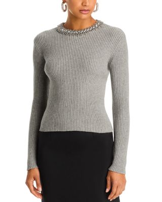 Aqua Crystal Embellished Crewneck Sweater