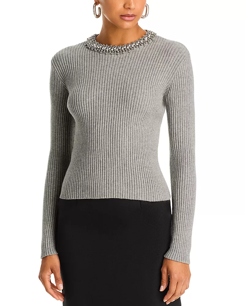 Aqua Crystal Embellished Crewneck Sweater