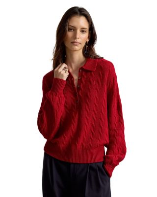 Wool & Cashmere Cable Knit Polo Collar Sweater