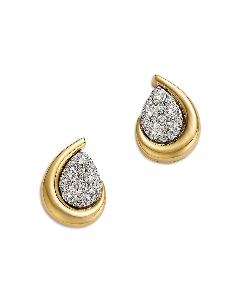 Bloomingdale's Fine Collection Diamond Pave Teardrop Stud Earrings in 14K Yellow Gold & 14K White Gold, 0.65 tcw