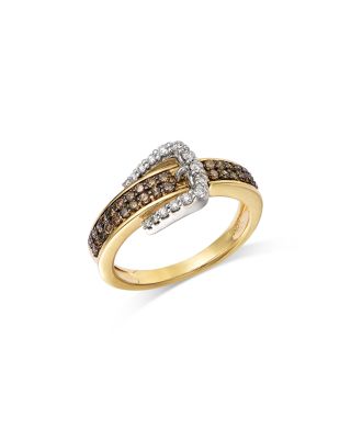 Bloomingdale's Fine Collection Chocolate & White Diamond Pave Buckle Ring in 14K Yellow Gold, 0.4 tcw