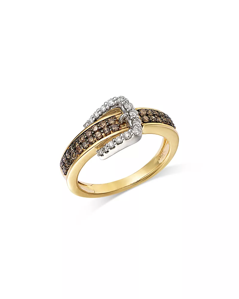 Bloomingdale's Fine Collection Chocolate & White Diamond Pave Buckle Ring in 14K Yellow Gold, 0.4 tcw