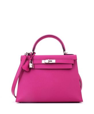 Kelly 28 Handbag Pink Epsom with Palladium Hardware