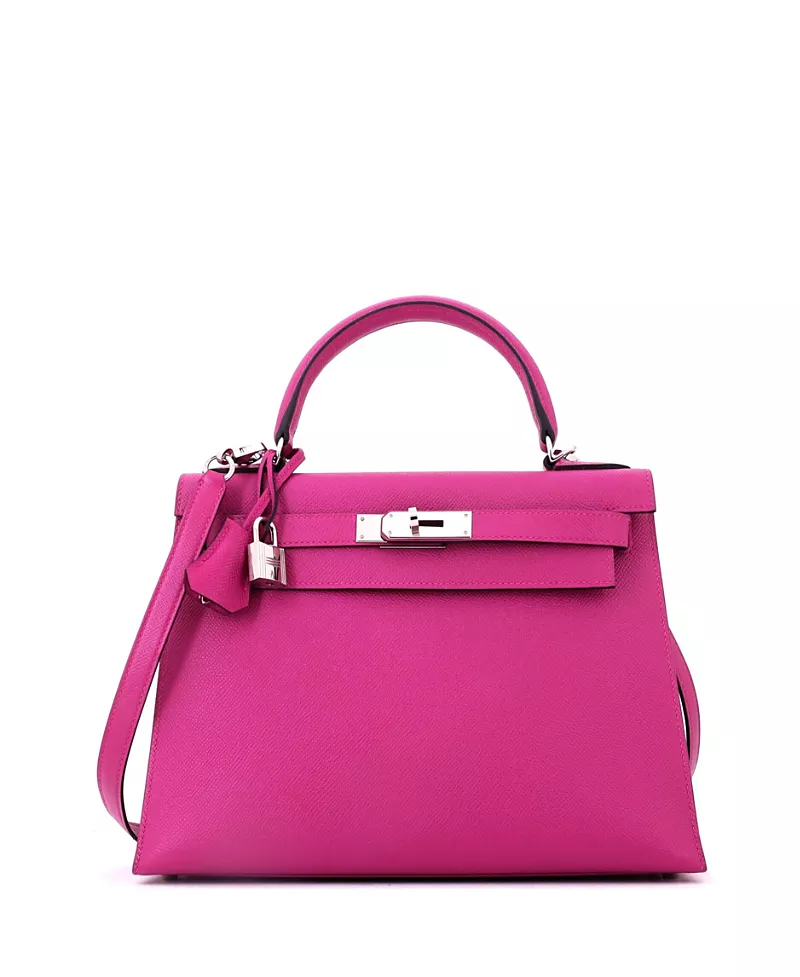 Pre-Owned HERMES Kelly 28 Handbag Pink Epsom with Palladium Hardware