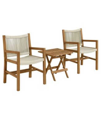  Vienna 3-Piece Outdoor Patio Teak and Rope Armchairs with Folding Side Table