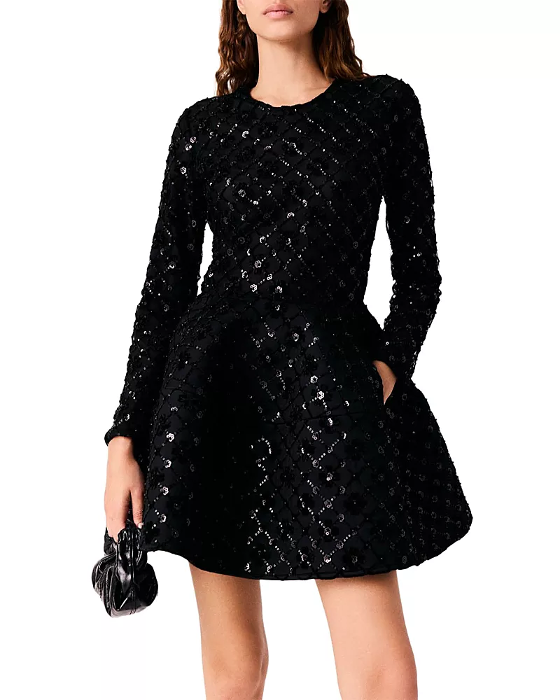 Maje Royalvelours Velvet Rhinestone Mini Dress