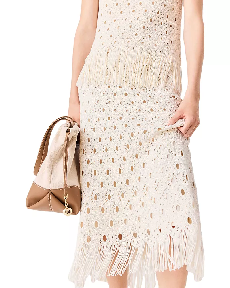 Maje Jovale Fringed Crochet Midi Skirt