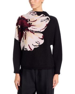 Floral Jacquard Funnel Neck Sweater