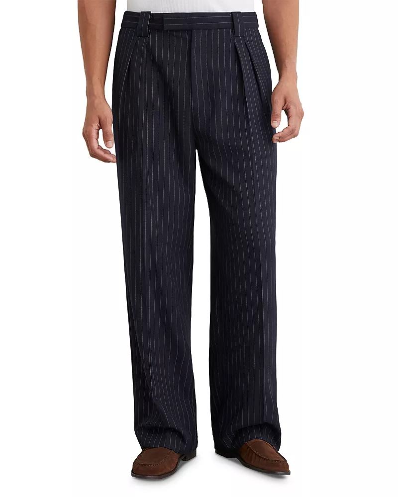 Reiss Relaxed Fit Fund Pleated Pinstripe Trousers