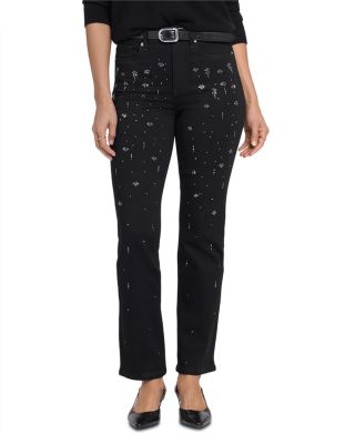 Marilyn High Rise Scatter Rhinestone Straight Jeans in Black Rinse