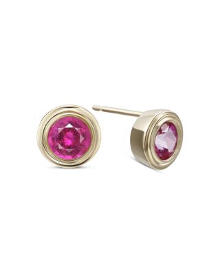10K Yellow Gold Pink Topaz November Birthstone Bezel Stud Earrings