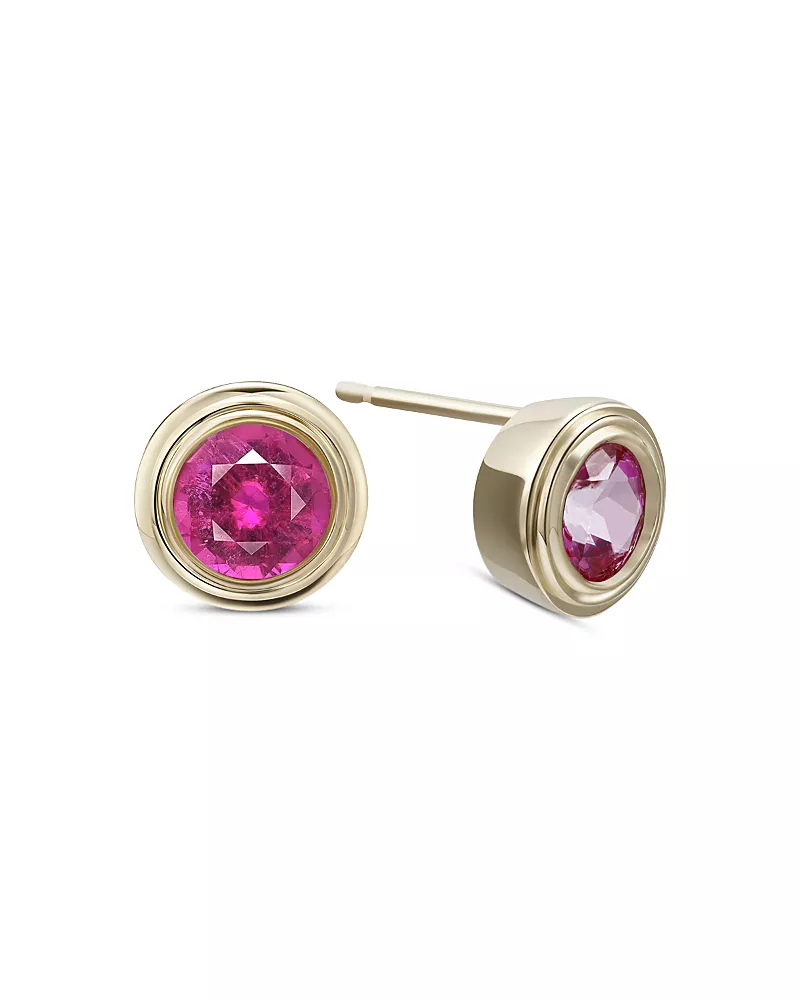 Moon & Meadow 10K Yellow Gold Pink Topaz November Birthstone Bezel Stud Earrings