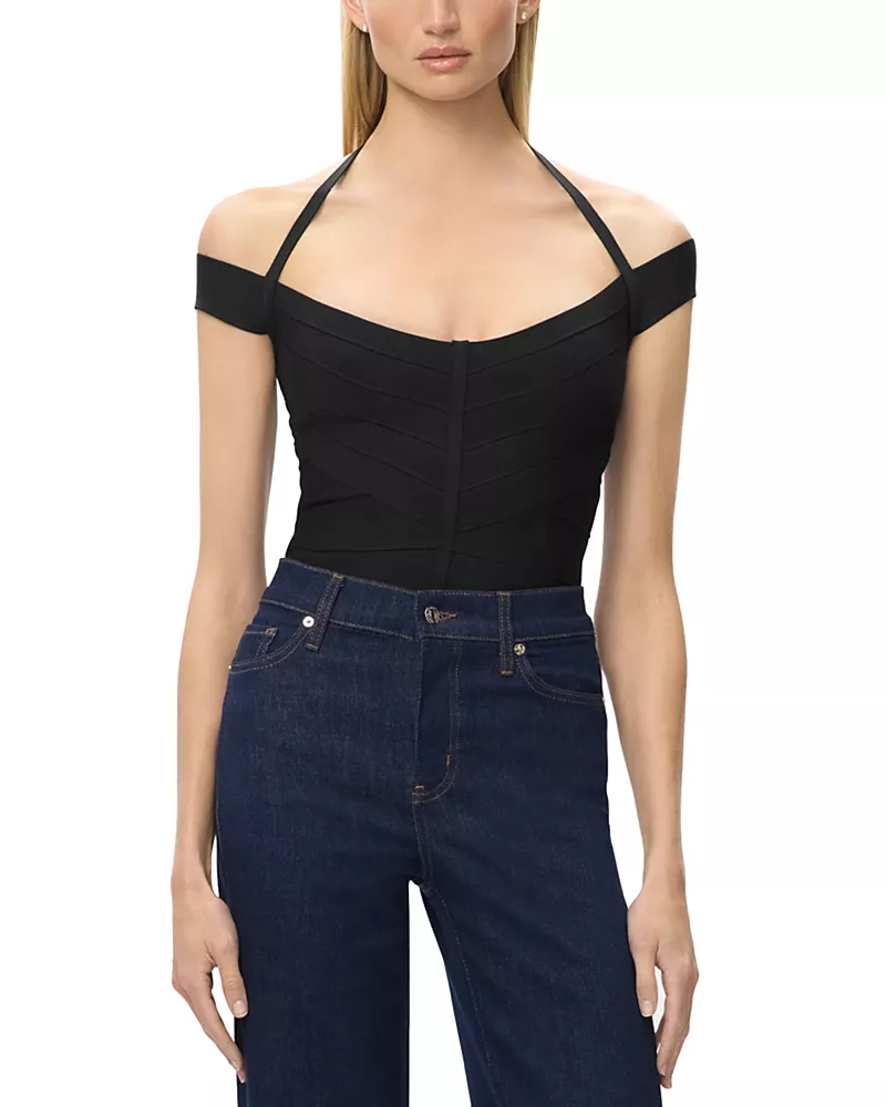 Herve Leger The Diane Off-the-Shoulder Halter Bandage Top