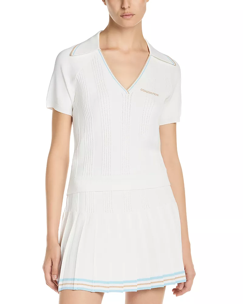 Casablanca Tennis Ribbed Short Sleeve Polo Shirt