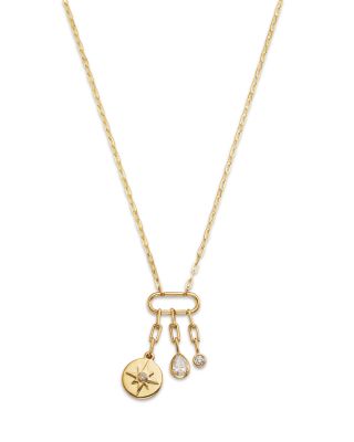 14K Yellow Gold Lab Grown Diamond North Star Multi Charm Pendant Necklace, 0.25 tcw