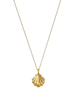 Bloomingdale's Fine Collection Diamond Studded Seashell Pendant Necklace in 14K Yellow Gold, 0.10 tcw