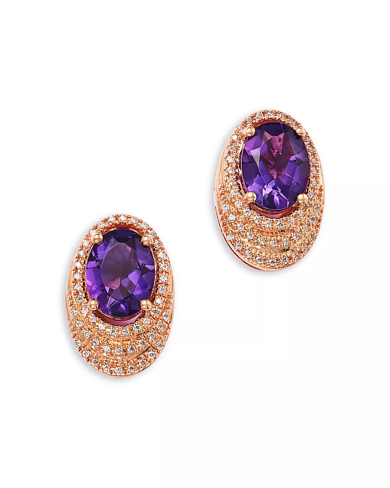 Bloomingdale's Fine Collection Amethyst & Diamond Oval Earrings in 14K Rose Gold, 0.20 tcw