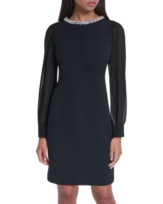 Embellished Sheer Sleeve Sheath Dress