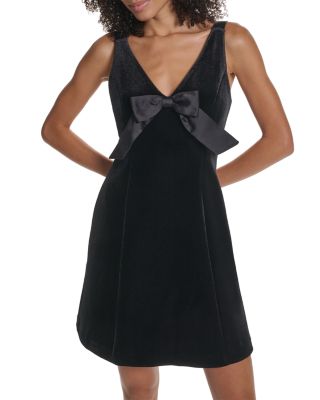 Sleeveless Velvet V Neck Bow Front Cocktail Dress