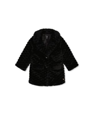 Girls' Heart Textured Faux Fur Button Front Long Coat - Big Kid