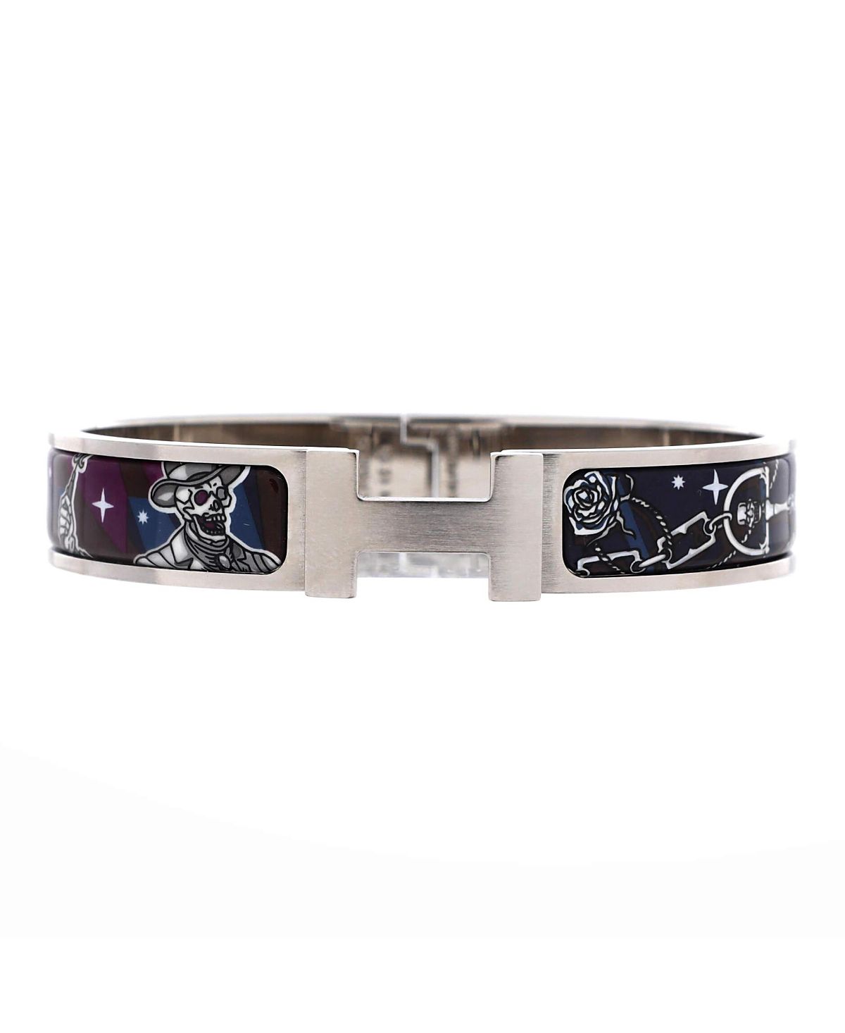Pre-Owned HERMES Narrow Clic Hh Bracelet Printed Enamel with Brushed Hardware