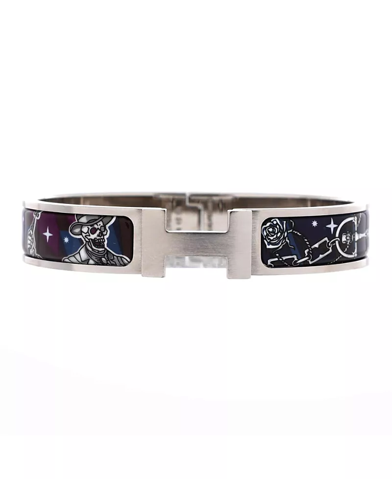 Pre-Owned HERMES Narrow Clic Hh Bracelet Printed Enamel with Brushed Hardware