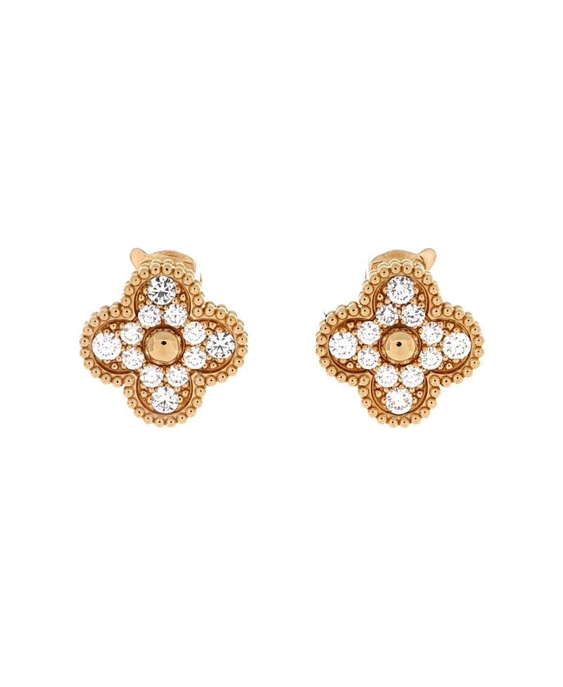 Pre-owned Pre-owned Van Cleef & Arpels Van Cleef & Arpels Vintage Alhambra Earrings 18k Gold With Diamonds