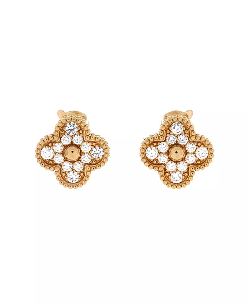 Pre-Owned Van Cleef & Arpels Vintage Alhambra Earrings 18K Gold with Diamonds