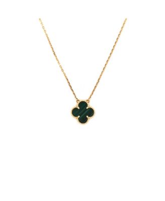  Vintage Alhambra Pendant Necklace 18K Gold and Malachite, 16.25"