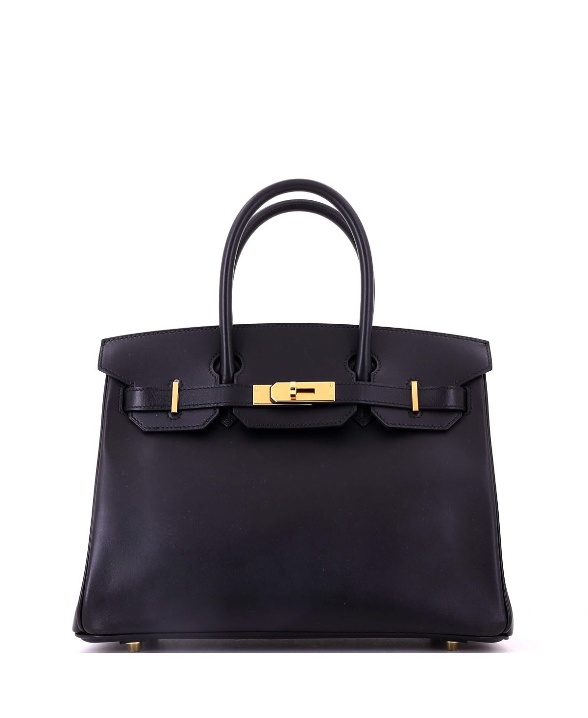 Pre-Owned HERMES Birkin 30 Handbag Black Box Calf with Gold Hardware