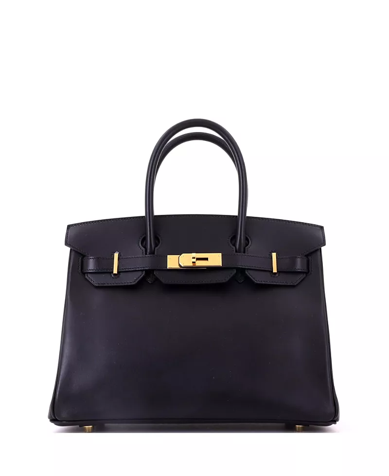 Pre-Owned HERMES Birkin 30 Handbag Black Box Calf with Gold Hardware