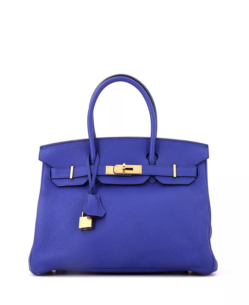 Pre-Owned HERMES Birkin 30 Handbag Blue Togo with Gold Hardware