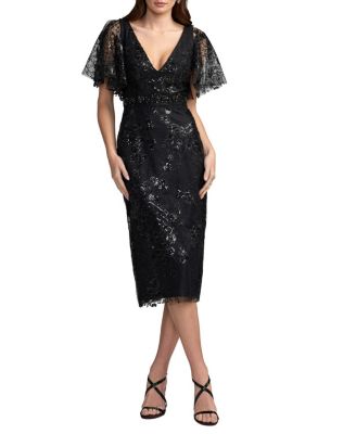  Embellished Illusion Butterfly Sleeve Cocktail Dress