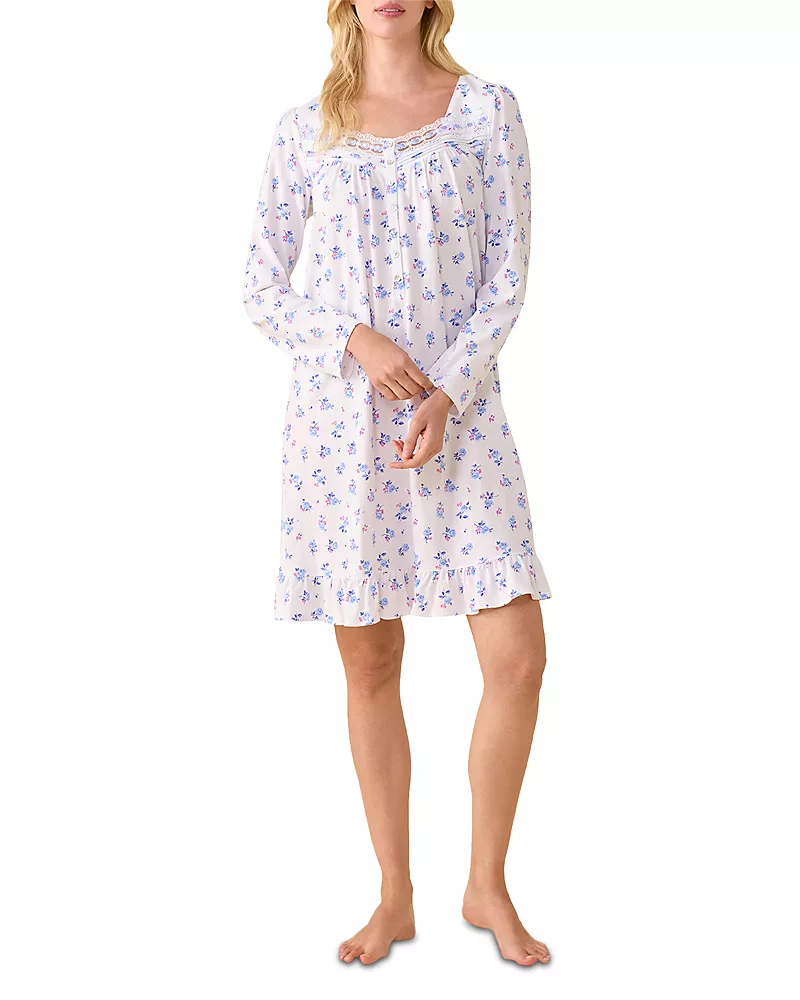 Eileen West Printed Cotton Jersey Long Sleeve Short Nightgown